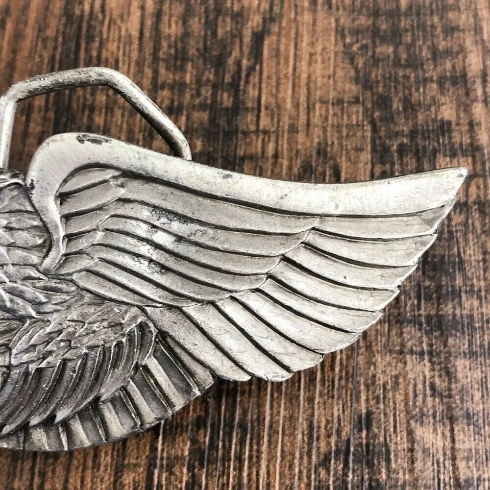 Vintage Western Belt Buckle Bald Eagle Flying USA Made 1980 Indiana Metal Crafts